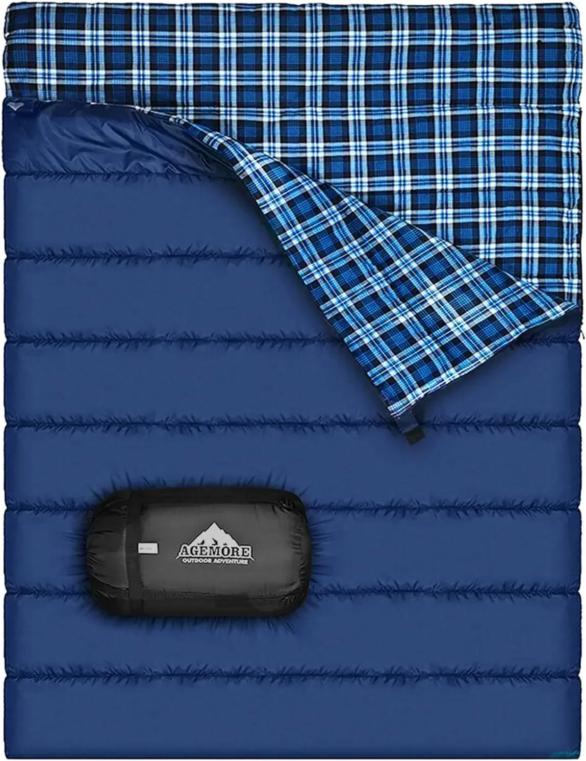 Cotton Flannel Double Sleeping Bag for Camping, Backpacking Or Hiking. Queen Size 2 Person Waterproof Sleeping Bag for Adults