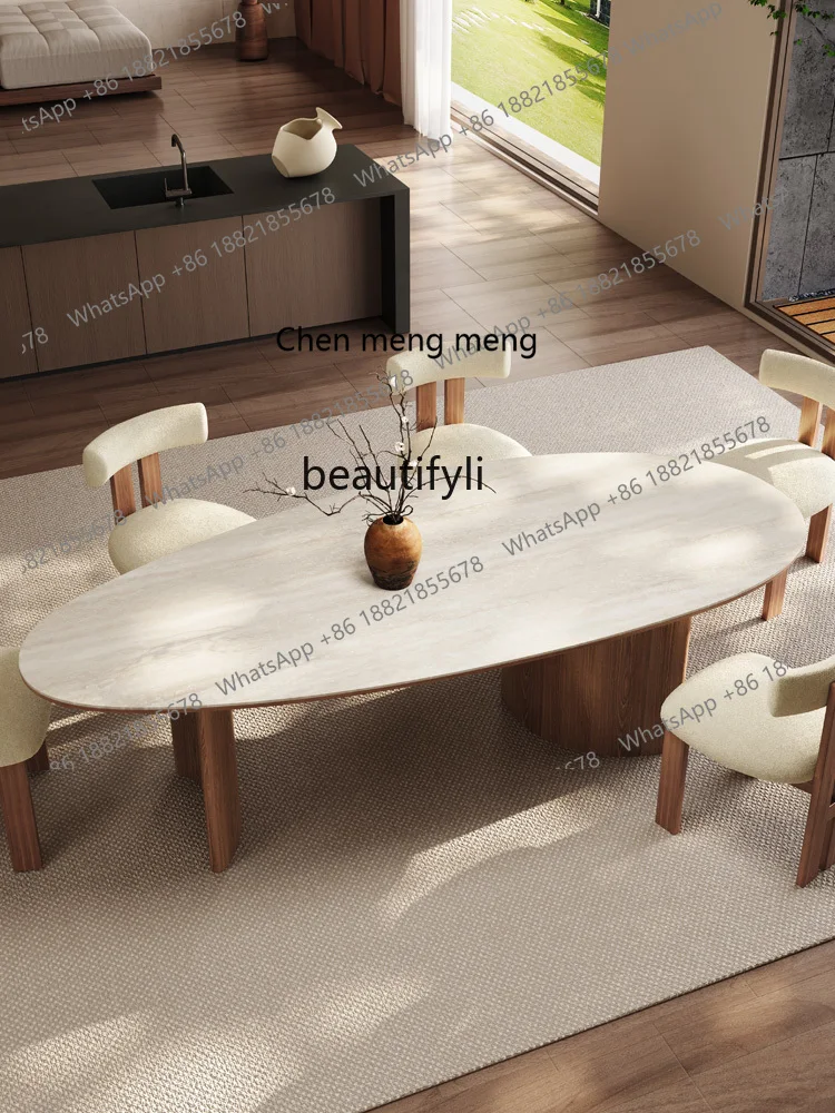 Light French medieval style cave stone slate dining table black walnut solid wood home retro lonely style table and chair