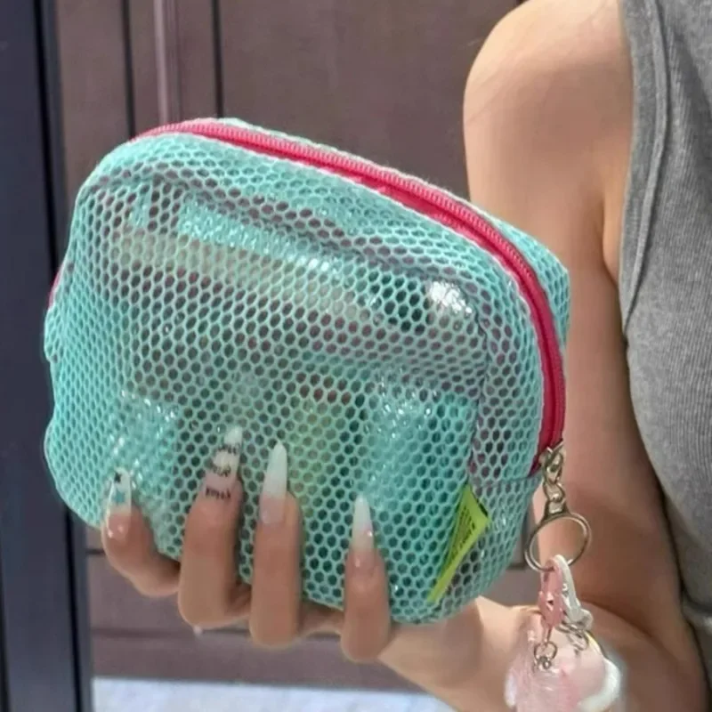 Candy Color Mini Square Colorful Mesh Cosmetic Bag Portable Cosmetic Storage Bags with Zipper Multi-purpose Sundries Storage Bag