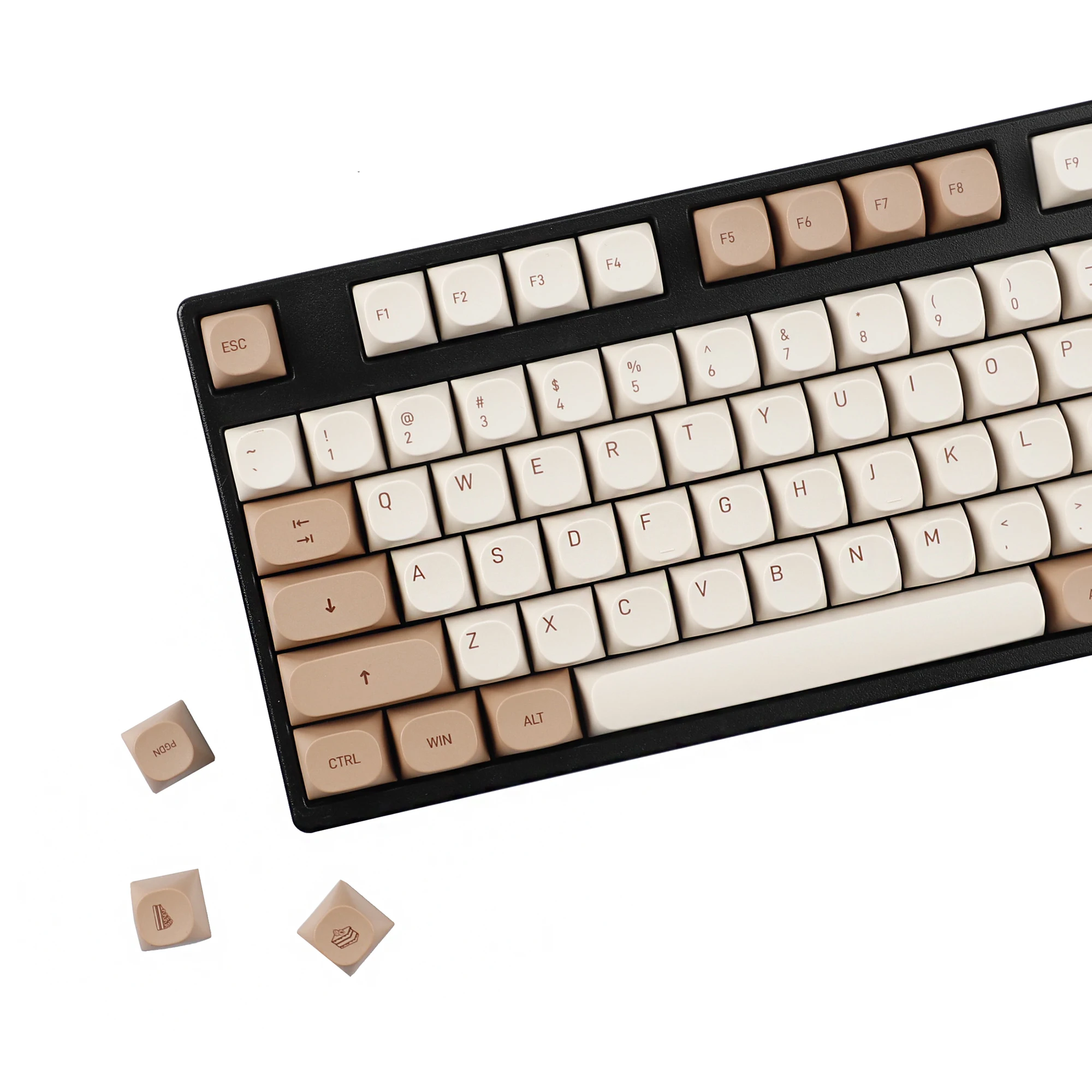 YMDK Tiramisu Theme Keycaps 119 Keys Cute Foodie Small Cake Pattern PBT Dye Sub MA Profile Keycap for MX Mechanical Keyborad