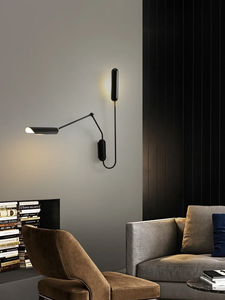 Designer Long Pole Wall Lamp Nordic Living Room Sofa Background Lamp Double Head Black Industrial Bedroom Bedside Decor Lamp