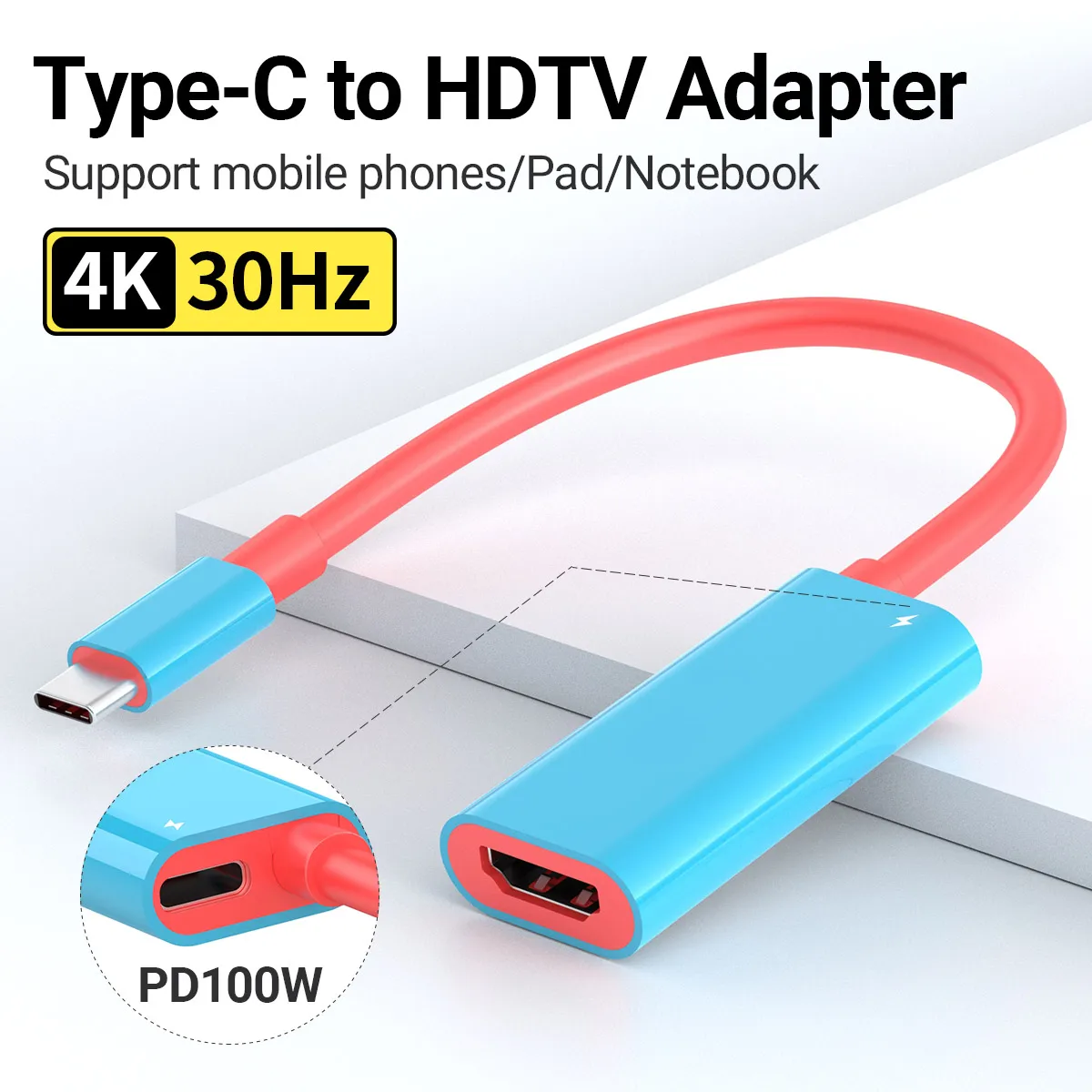 Gopala USB C to HDTV 4K Cable with PD100W Power Input Thunderbolt 3 & 4 Compatible for iPhone 15 Series MacBook iMac iPad Pro