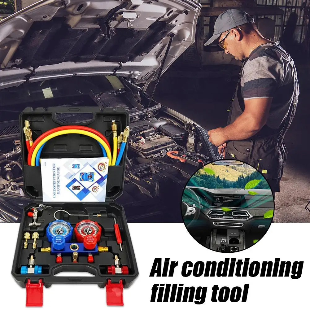 

Набор манометров переменного тока, двойной манометр со шлангами для R134a R22 R404a R410a, набор инструментов для зарядки автомобильного кондиционера