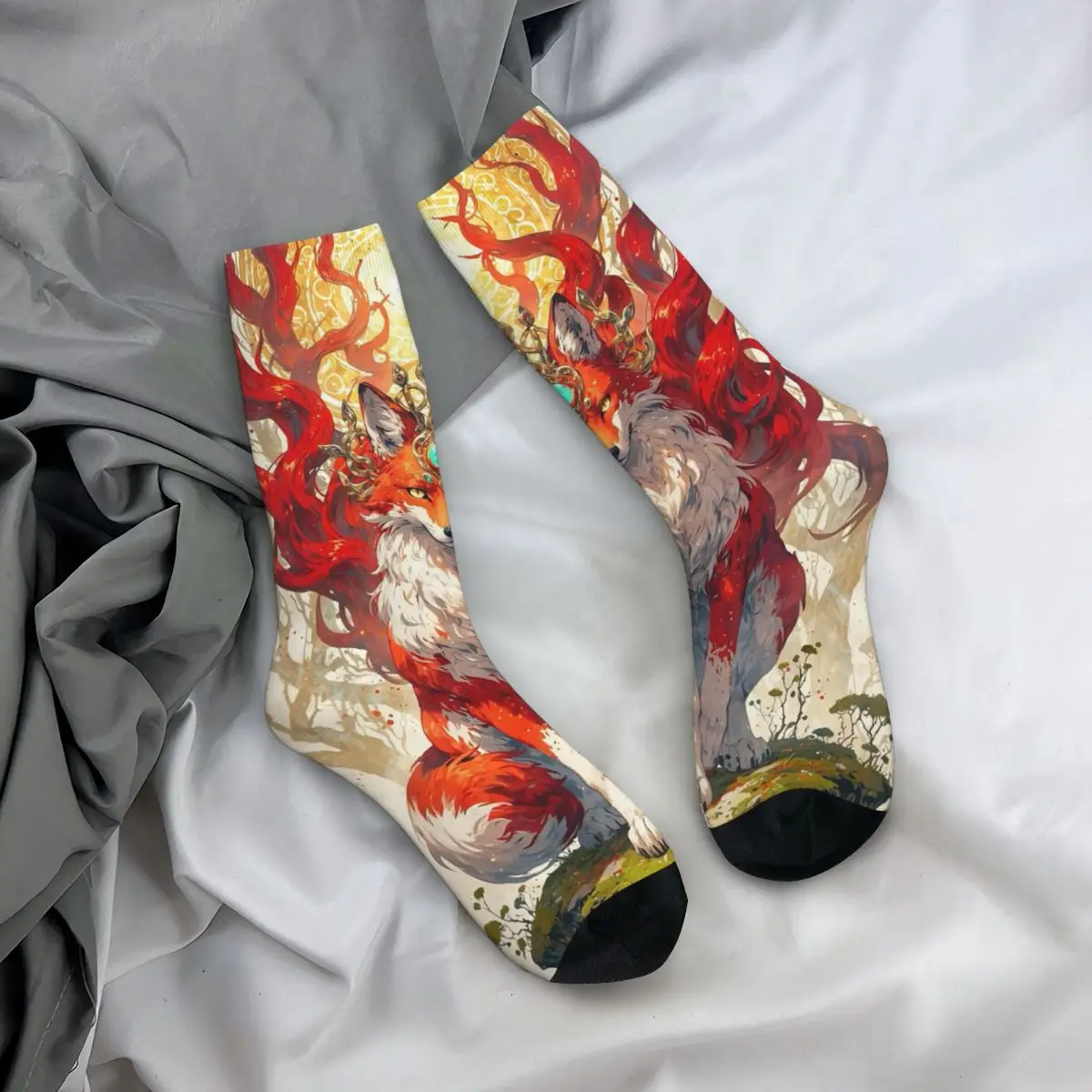 

All Seasons Crew Stockings Mysterious Fox Print Socks Funny Long Socks Accessories for Men Women Christmas Gifts