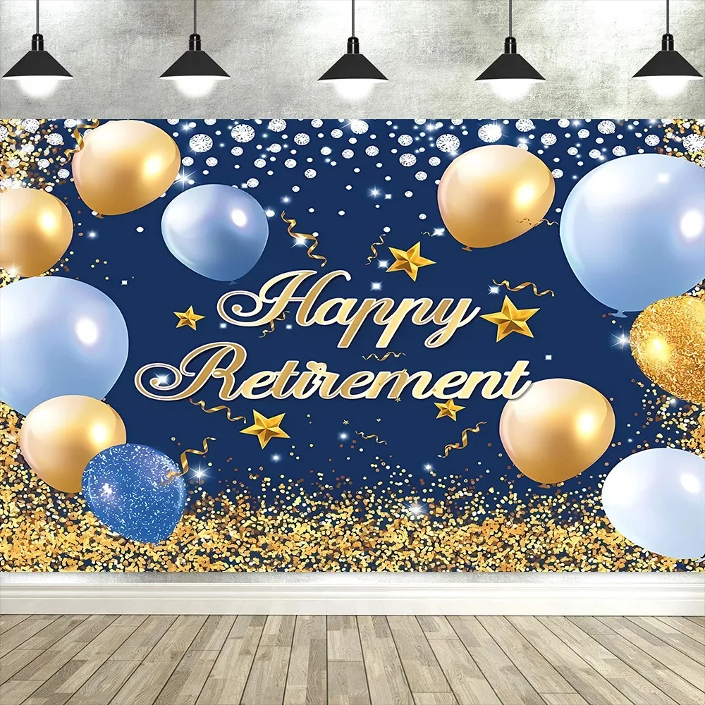 

Royal Blue Retirement Banquet Decoration Banner Shooting Background, Happy Retirement Farewell Party Photography Studio Backdrop