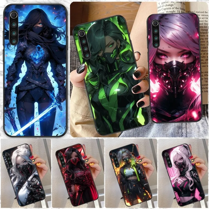 Worrier Girl Mobile Cell Phone Case for Xiaomi Redmi Note 12 11 10 9T 8 7 Pro 9 9A 9C 8 Black Soft Phone Cover Funda