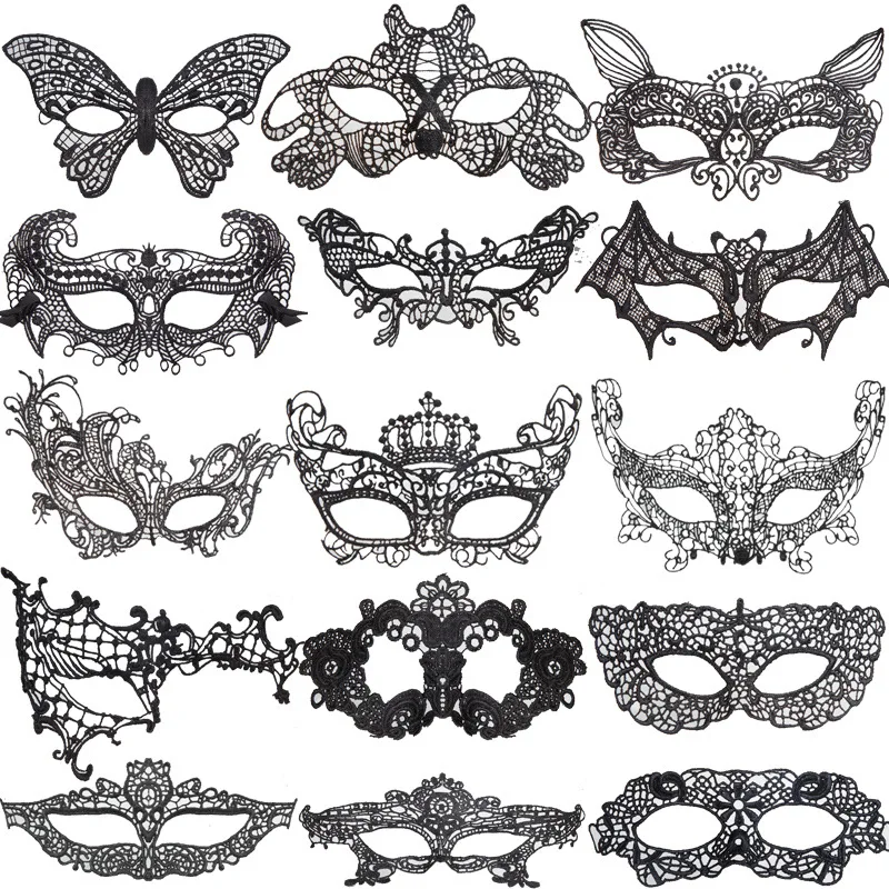 Damen Gothic Spitzenmaske Cosplay Halloween Party Karneval Sexy Damen Kostüme Weihnachten Halbgesicht Tier Rollenspiel Masken Kleid – Detail 1