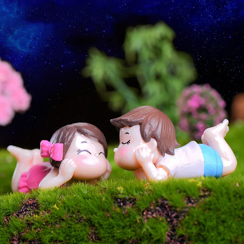 2pcs/set Mini Doll Lovers Couple Miniature DIY Terrarium Figurines Fairy Garden Decor Valentine's Day Gift Home Accessories