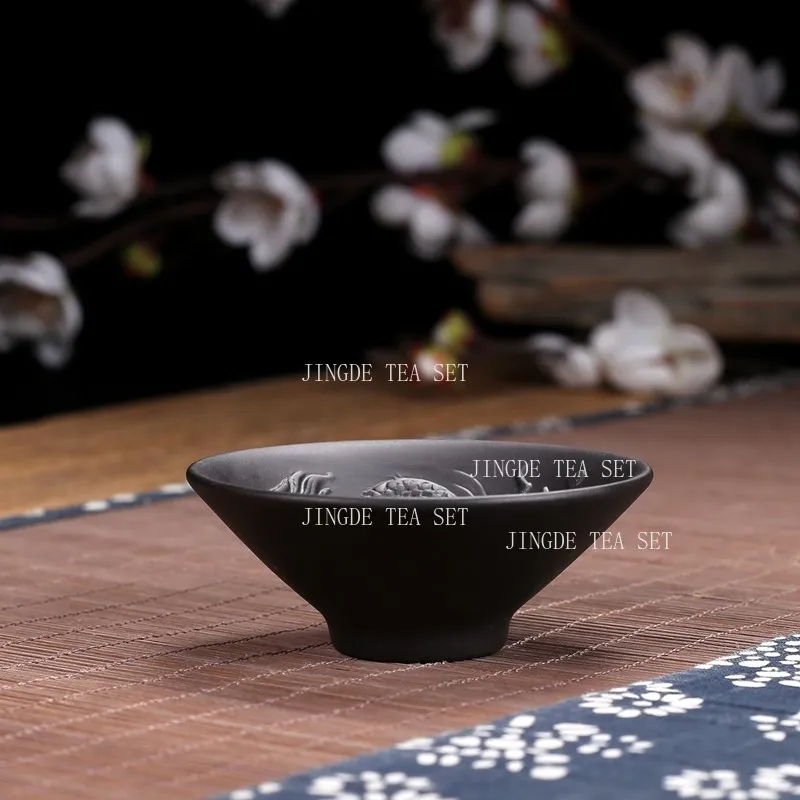 Purple Clay Relief Dragon Tea Cup Douli Owner's Cup Tea Tasting Cup Kungfu Teaset Drinking Utensils Tea Ceremony Accessories
