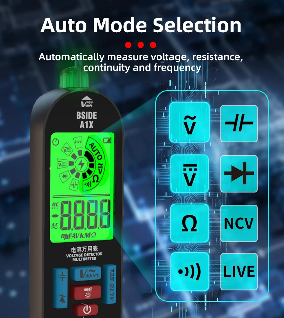 BSIDE A1/A1X Smart Digital Multimeter Electronic USB Tester Breakpoint AC DC Contactless NCV Charged Automatic Diode Capacitor