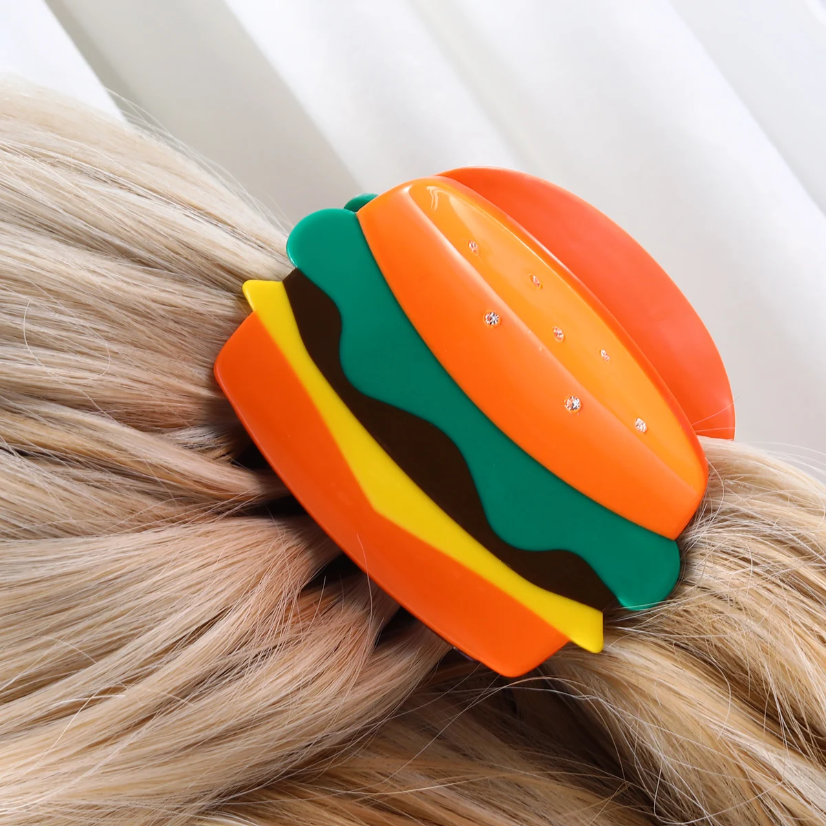 1pc Acetate Hamburger Shape Hair Claw Clip Cute Creative Jaw Clips Rhinestone Decor Hair Clips Women Girls Hair Accessories