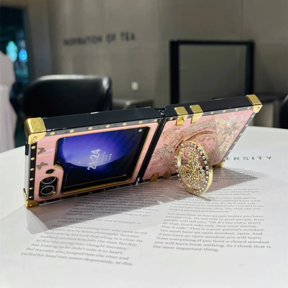 Z Flip 8 7 Luxury Bling Glitter Aurora Butterfly Stand Phone Case For Samsung Galaxy Z Flip 6 5 4 3 Flip6 Flip5 Holder Cover