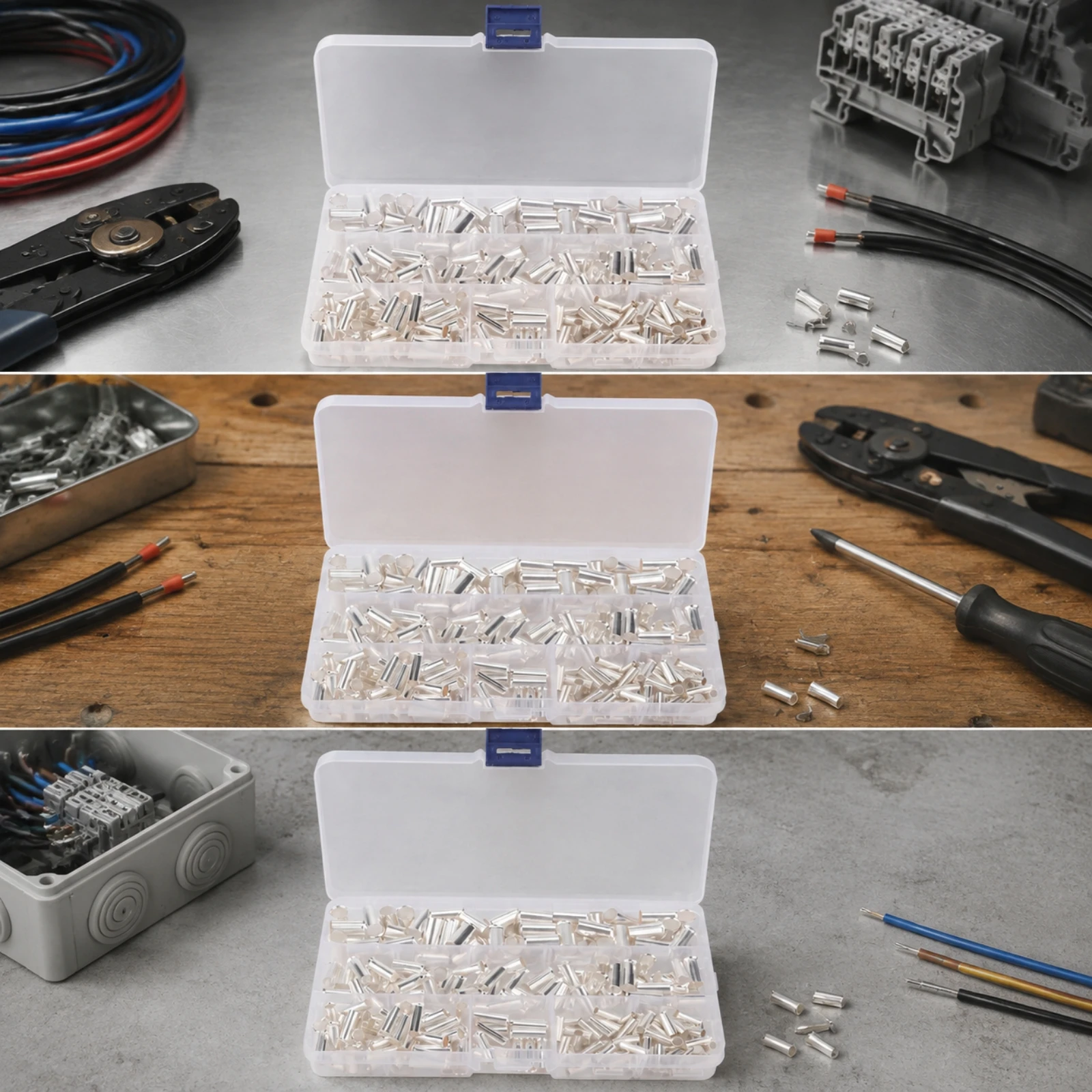 240 Pieces Electrical Terminals Non-Insulated Silver-Plated Copper Cylindrical Crimp Terminals for Electricians