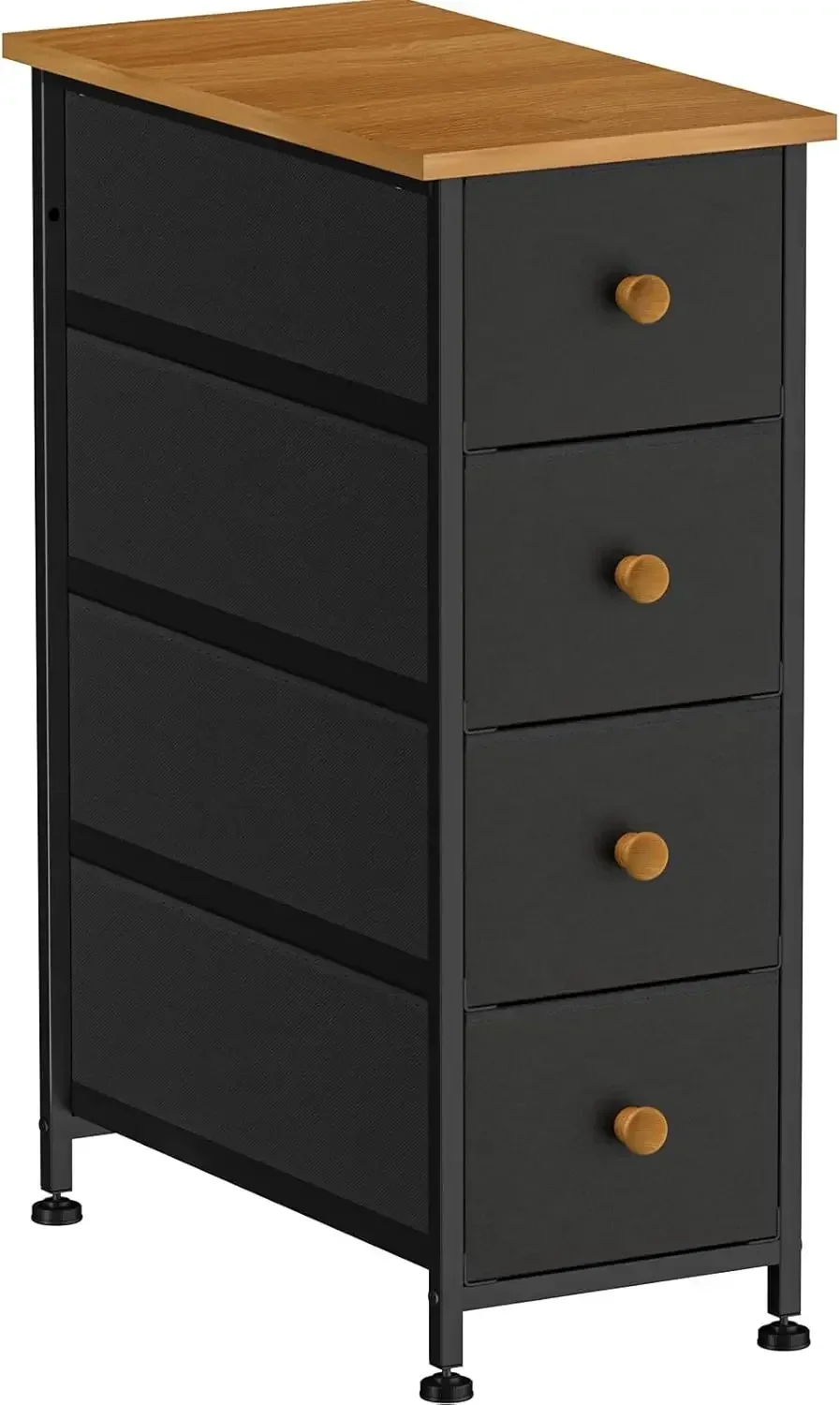 Narrow Dresser Storage Tower with 4 Drawers,Slim Dresser Chest of Drawers with Steel Frame,Wood Top,Golden Knobs, Black Dresser