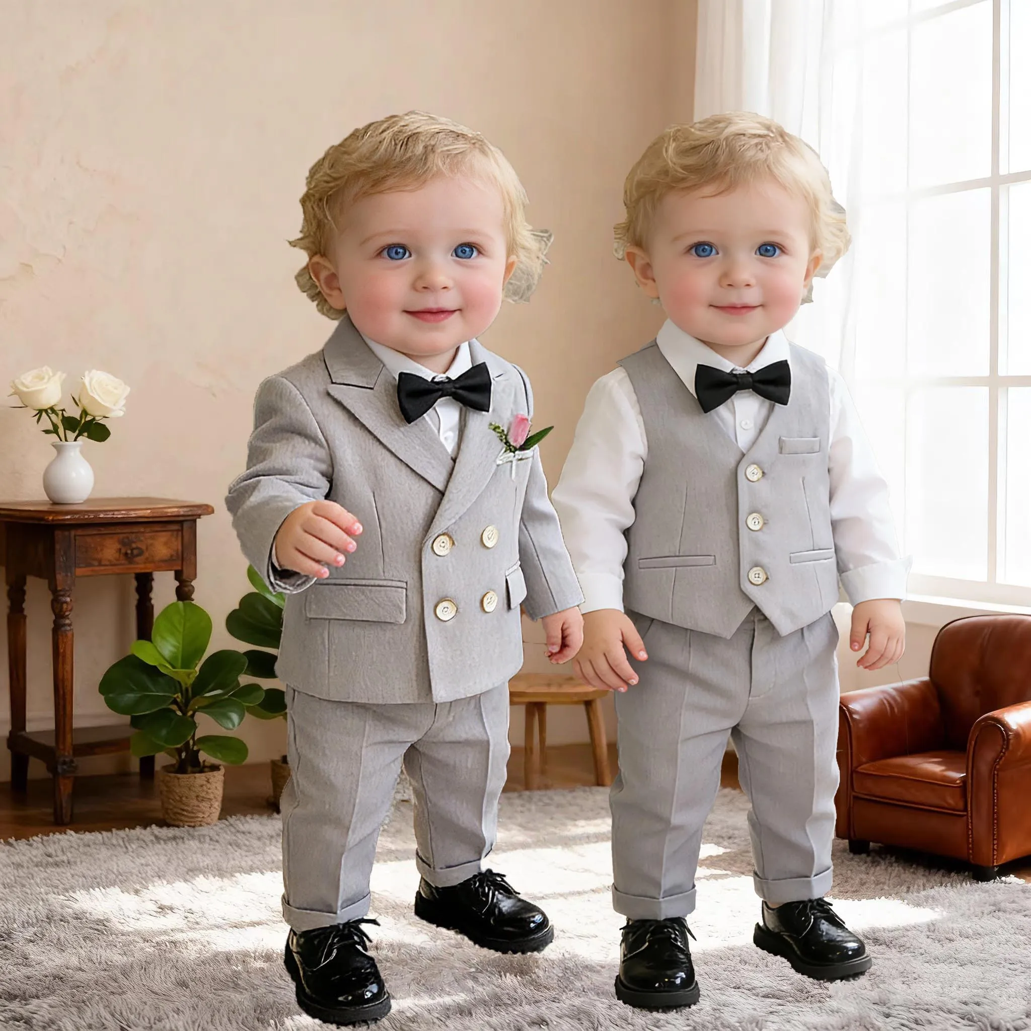 

Little Boys 1 Year First Birthday Photography Suit Baby Kids Wedding Dress Children British Style Host Performance Costume