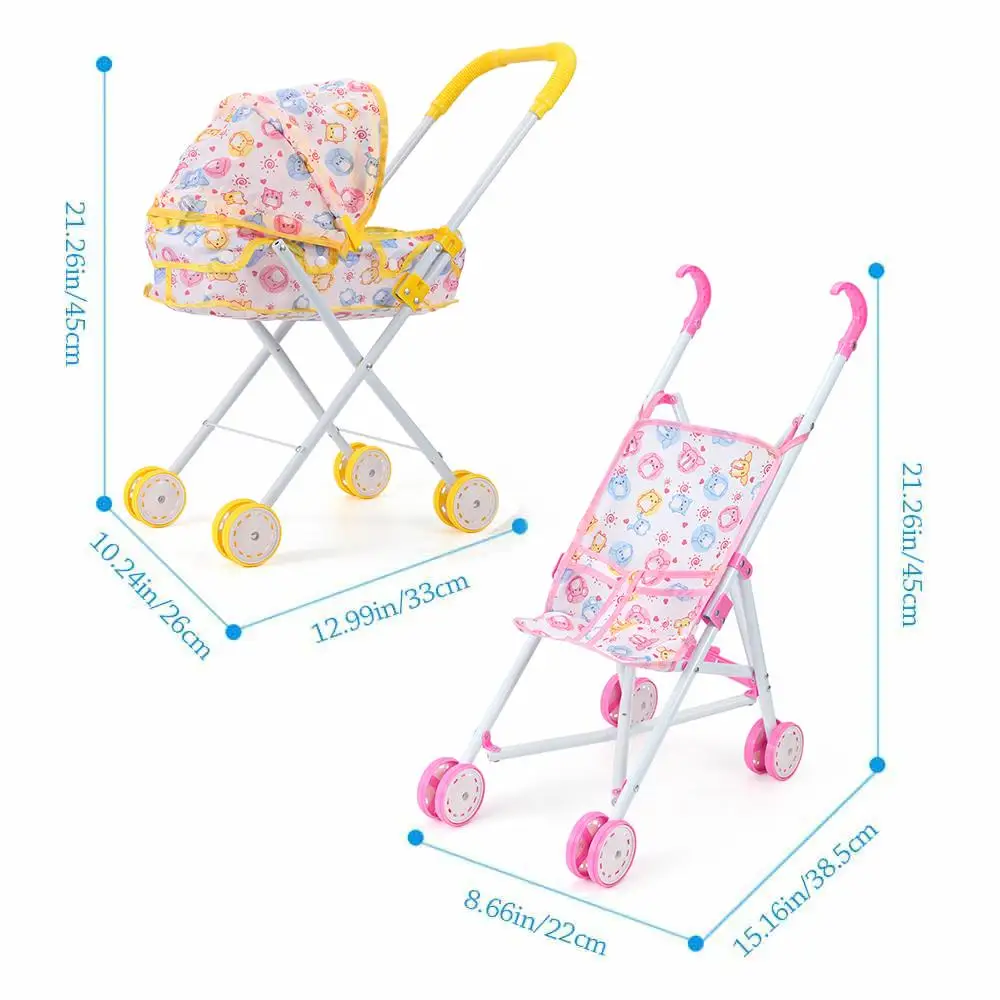 Carrozzina per bambole Passeggino pieghevole in ferro Carretto per bambole leggero e stabile di grande capacità colorato per ragazze