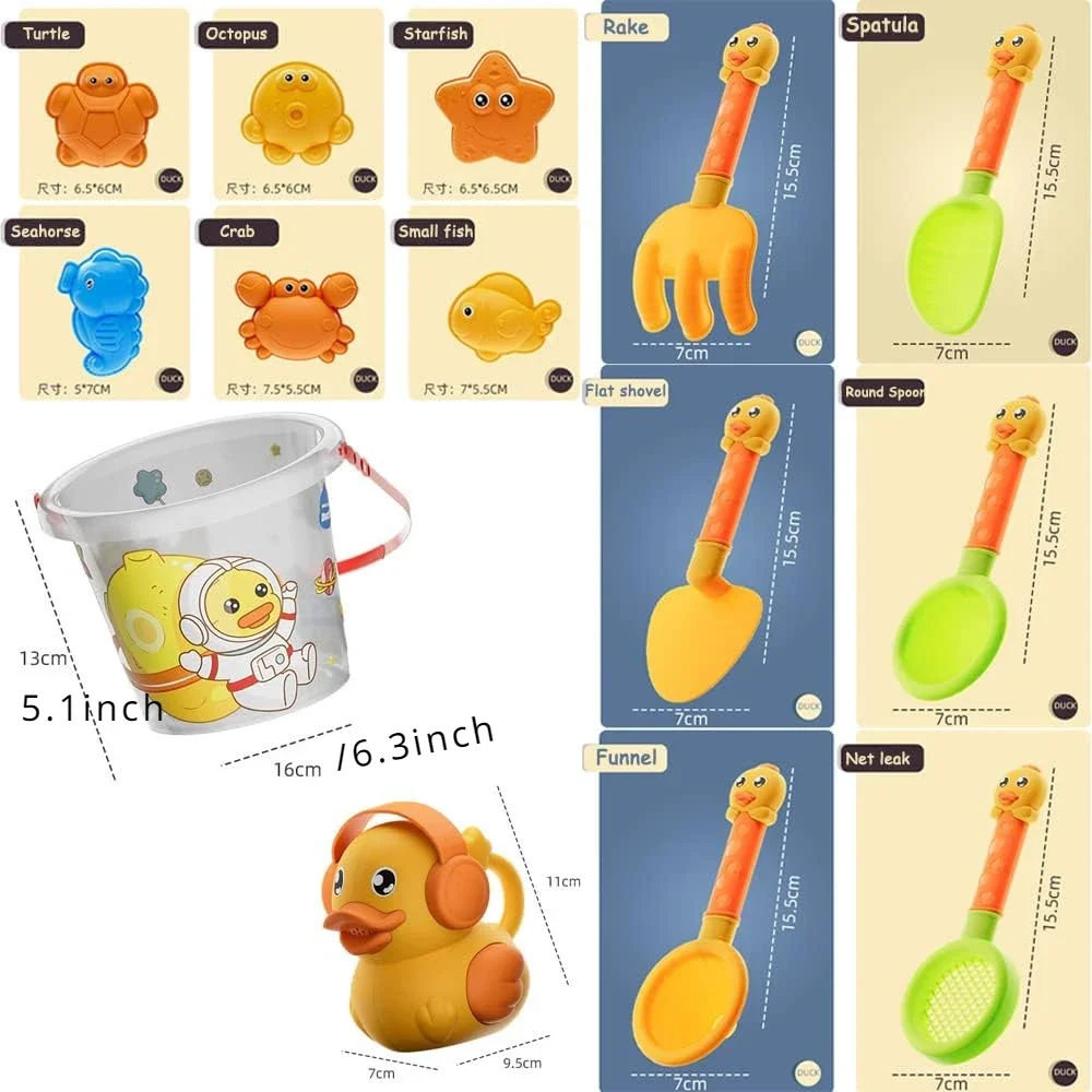 Beach Toys for Toddlers Kids Cute Duck Sand Toy Set Beach Bucket Shovel Animal Sand Molds Scoop Summer Outdoor Toys for Boy Girl