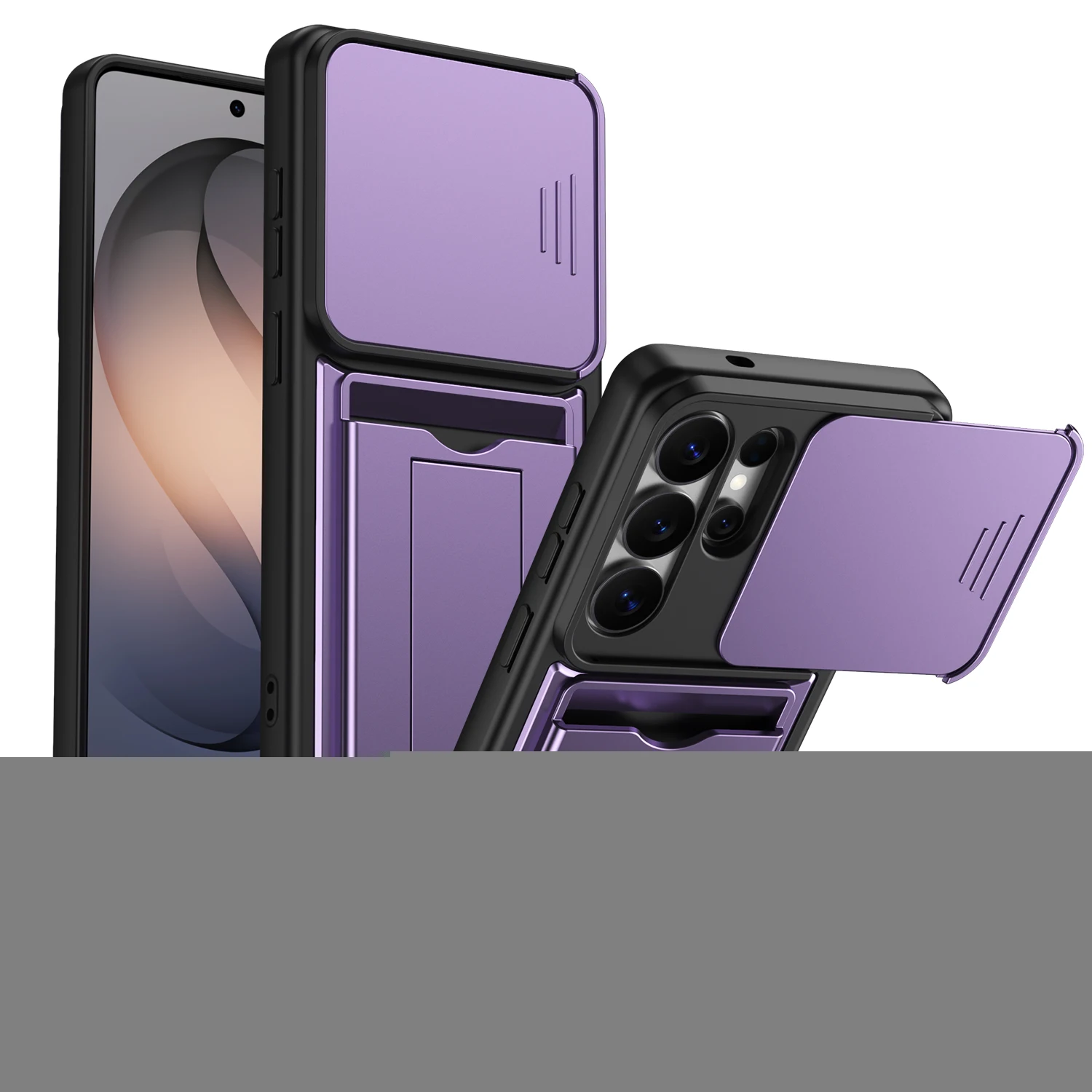 Card Holder Kickstand Armor Phone Case For Samsung Galaxy S26 Ultra S26+ 5G Sliding Camera Protection TPU Plastic Back Cover