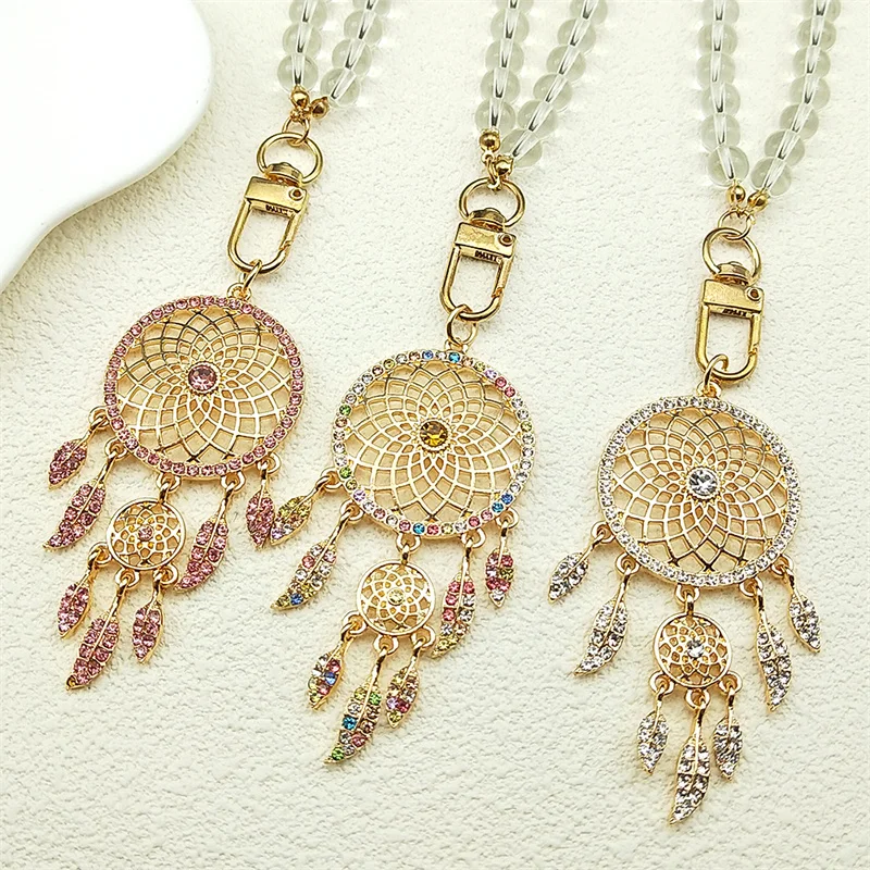 

Bohemian Dream Cather Feather Tassel Car Pendant for Women Men Alloy Full Rhinestones Dreamcather Accessories Jewelry Gift