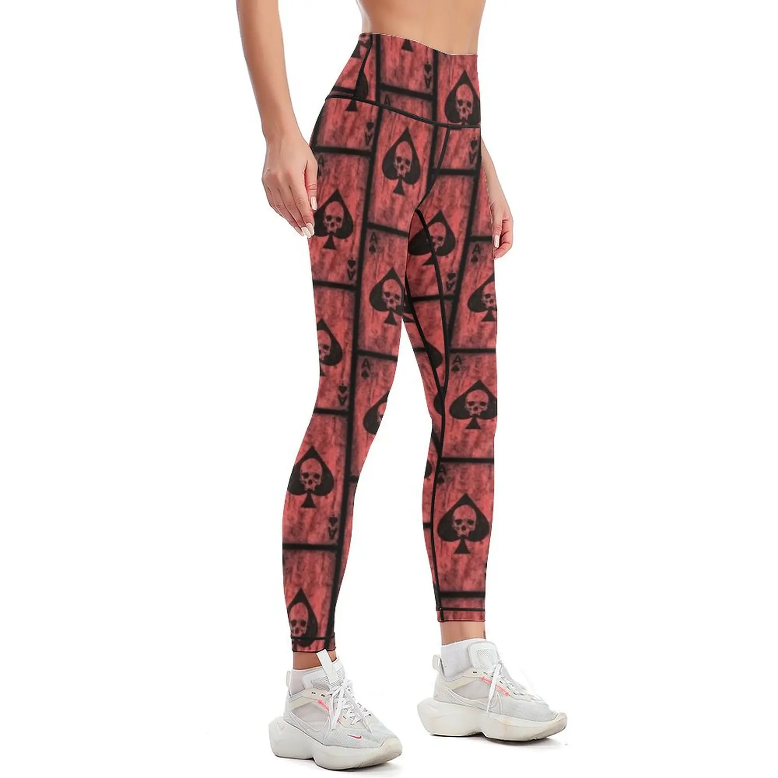 Skull Red Ace of Spades Morale Collectable Airsoft - Morale Collectable Airsoft - Airsoft Loadout Design Leggings