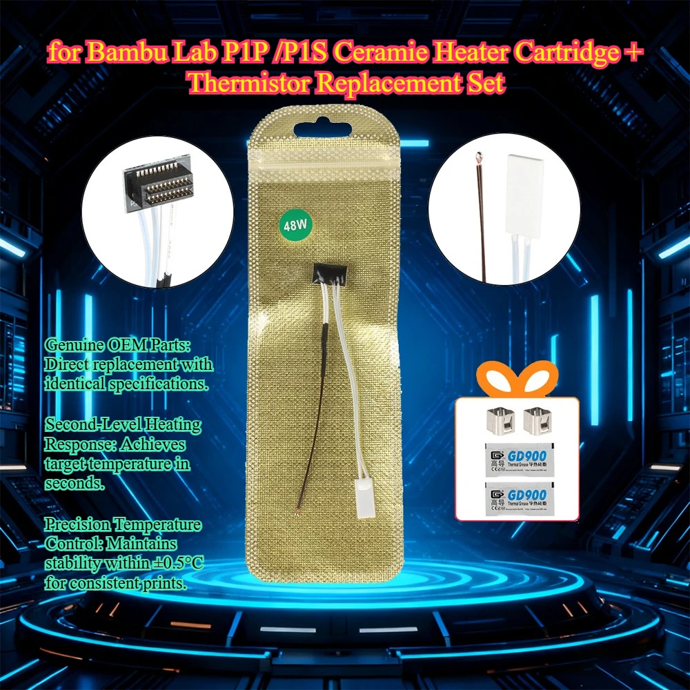 

for Bambu Lab P1S/P1P Full Hotend Assembly - Ceramic Heater & Thermistor Kit with High-Temp 300°C, OEM Replacement for P1 Series
