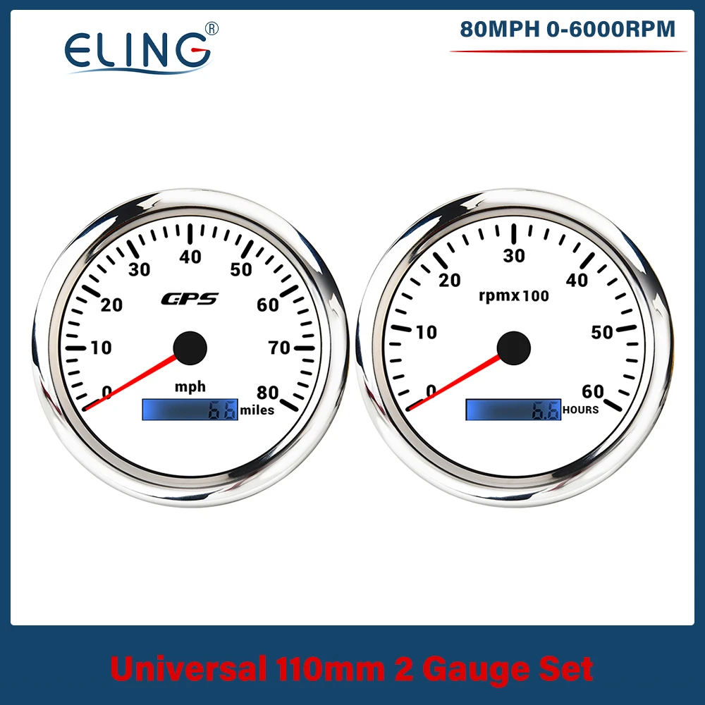 ELING Newest 110mm GPS Speedometer 0-60km/h 0-160MPH + 0-4000RPM 8000RPM Tachometer with 7 Colors Backlight for Car Ships