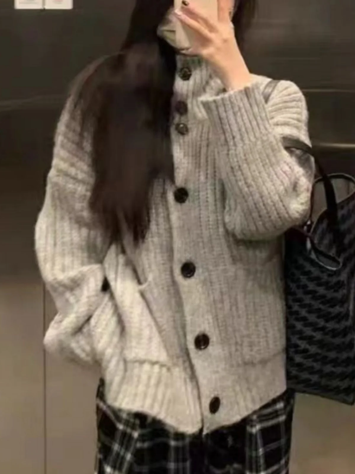 

American Retro ey High Collar Sweater Coat Women's Spring Autumn Soft Lazy Sle Slimming Outer Knitted Open Cardigan Top