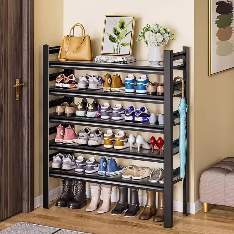 モダンな折りたたみ式スチールフレームシューズオーガナイザーラック、調節可能なメタルシェルフ、リビングルーム、ダイニング、玄関収納ラック