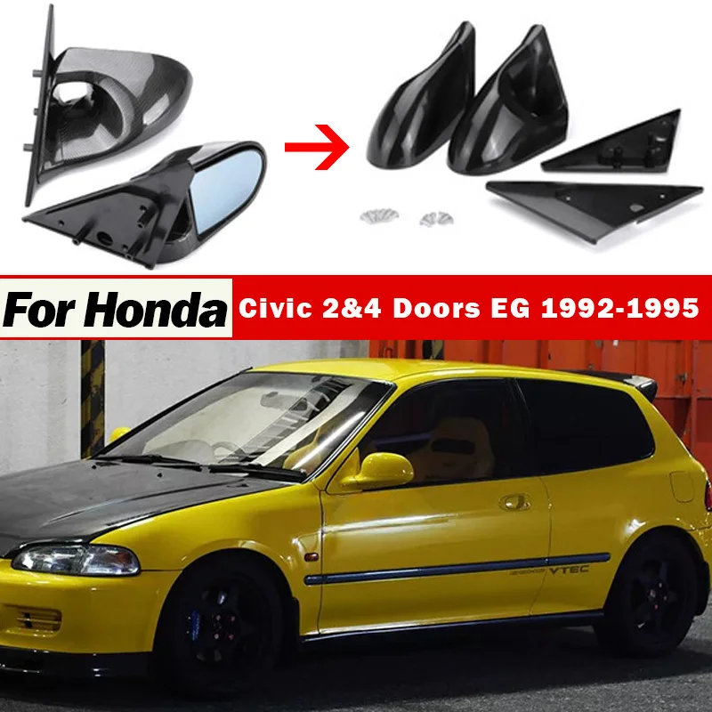 For Honda Civic 2 4 Doors EG 1992 1993 1994 1995 Car Door Side Manual Adjustable Rear View Mirror Covers Spoon Style Auto Parts