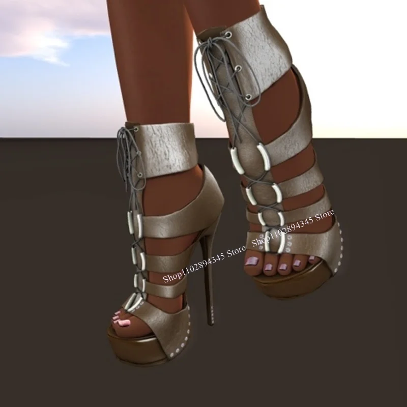 

Silver Buckle Hollow Platform Sandals Thin High Heel Peep Toe Fashion Sexy 2024 Summer Big Size Woman Shoes Zapatillas Mujer