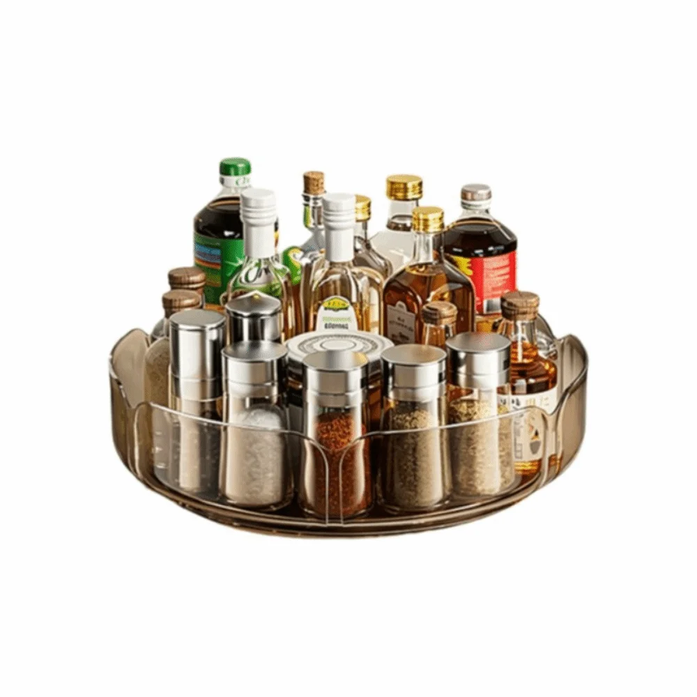 Space-Saving Rotating Storage Rack Clear 360° Rotating Spice Jar Storage Tray Round Multi-functional Turntable Organizer Fridge