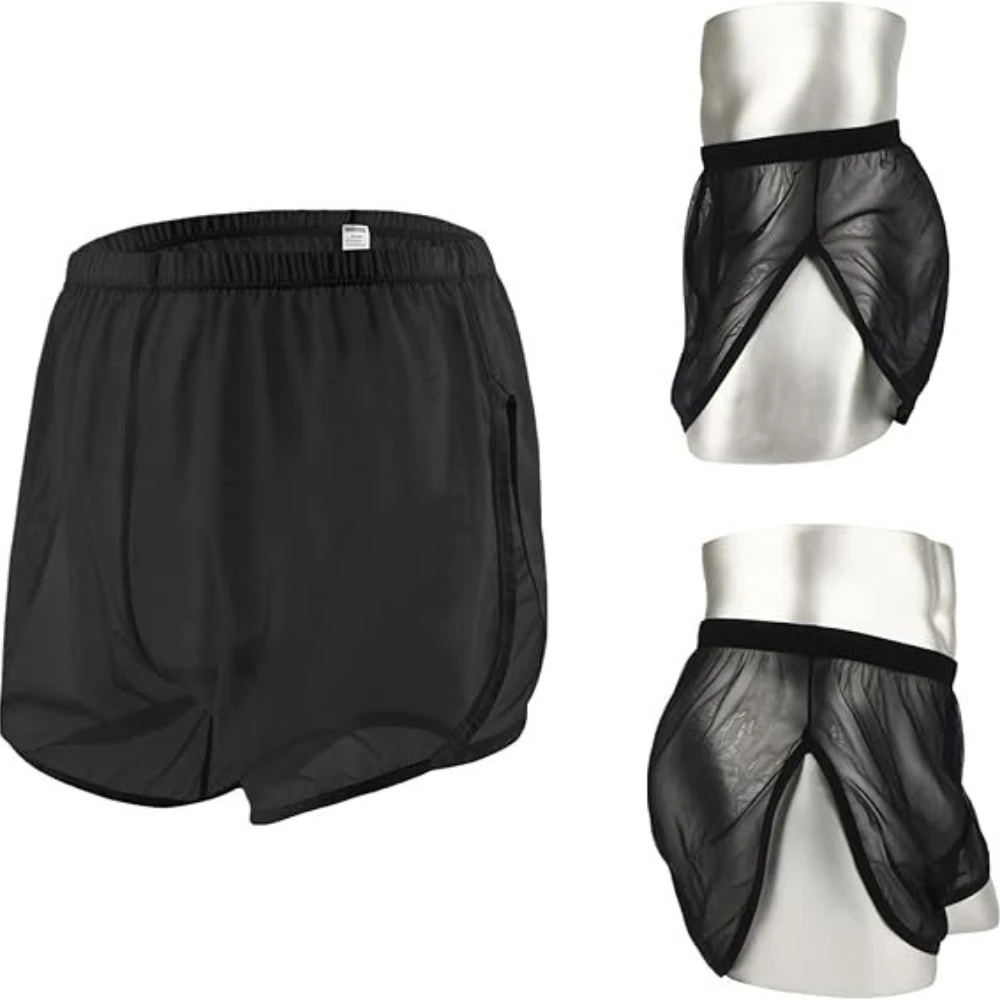 Jinshi Men's Boxer Shorts Loose Split Side Mesh See-Through Sexy Breathable Underwear M L XL 2XL 3XL