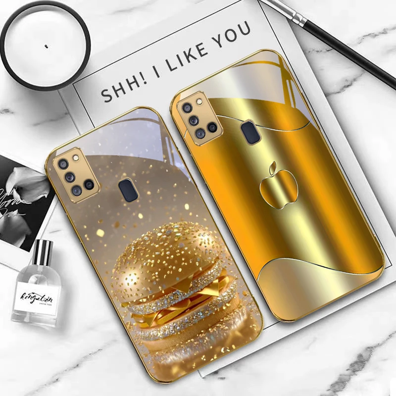 دافئ الذهبي لطيف التفاح لسامسونج A 70 71 72 73 14 15 13 16 25 A26 31 32 33 34 35 50 51 52 53 54 55 56 الزجاج الذهبي جراب هاتف