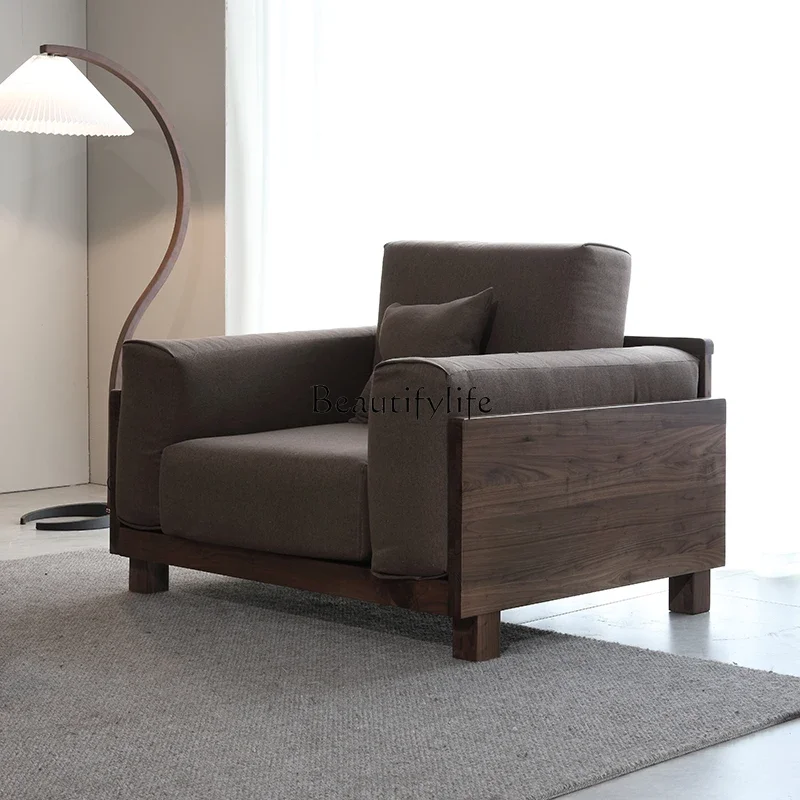 

North American Black Walnut Solid Wood Sofa Nordic Italian Fabric Winter and Summer Dual-Use Small Apartment Sofa