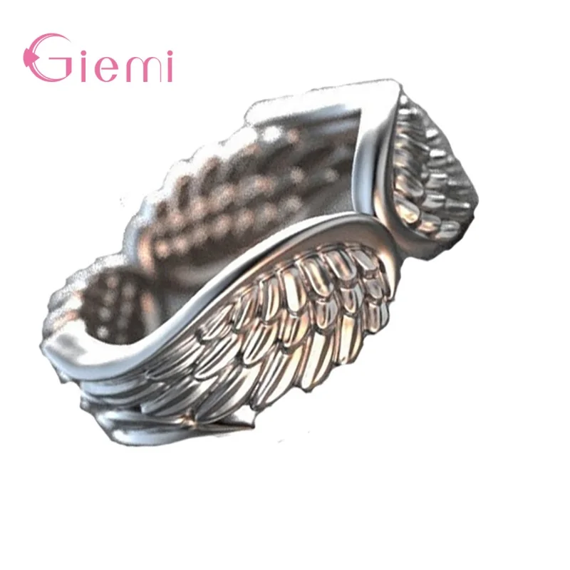 Old Fashion Angel Wings Feather Ring for Women Female 925 Sterling Silver Christmas Easter Hallowmas Jewelry Factory Outlets