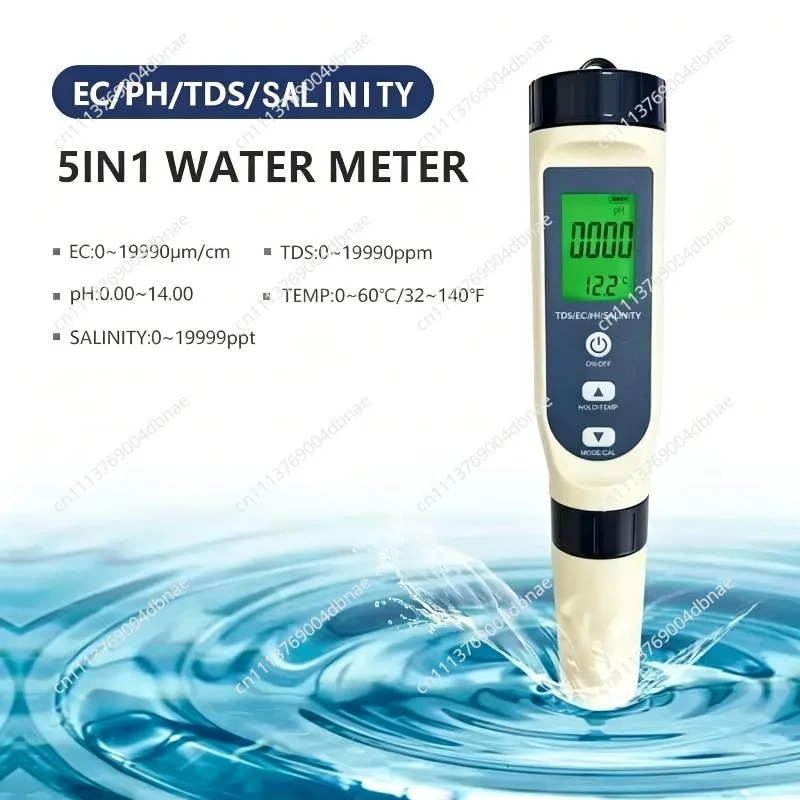 5 in 1 Multiparameter Pen Meter for Water Testing, for PH EC TDS Salt and Temperature Tester
