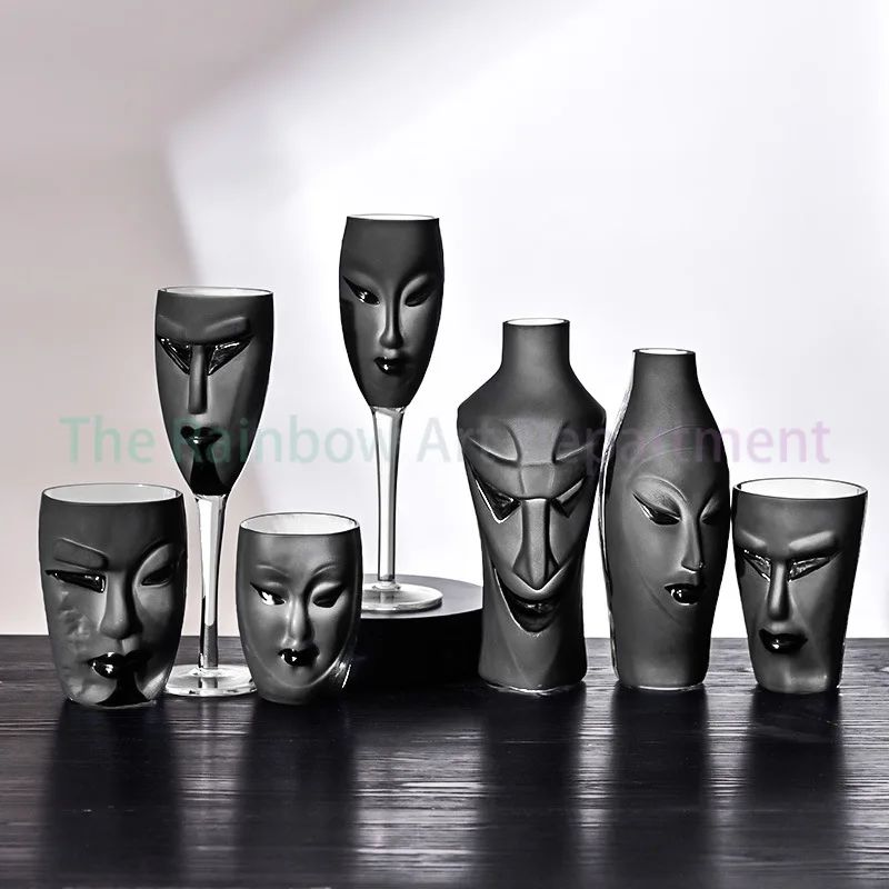 Nordic style creative abstract art face glass water glass face Champagne beer juice drink glass