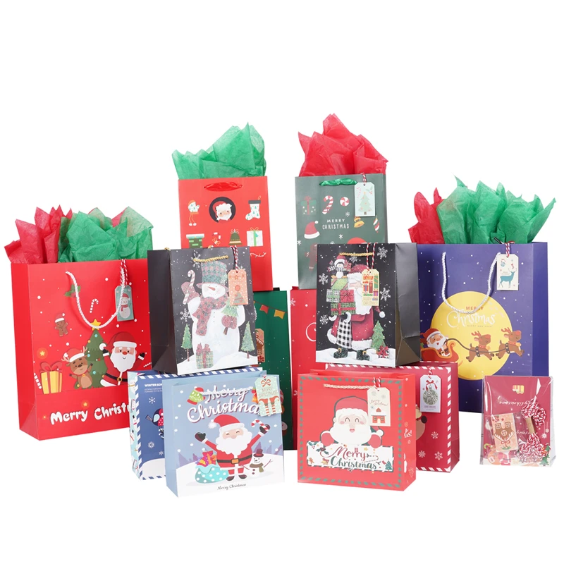 12pcs Christmas Party Paper Gift Bag with Handles Xmas Wrapping New Year's Pack Set Holiday Presents(4 Large,4 Medium,4 Small)