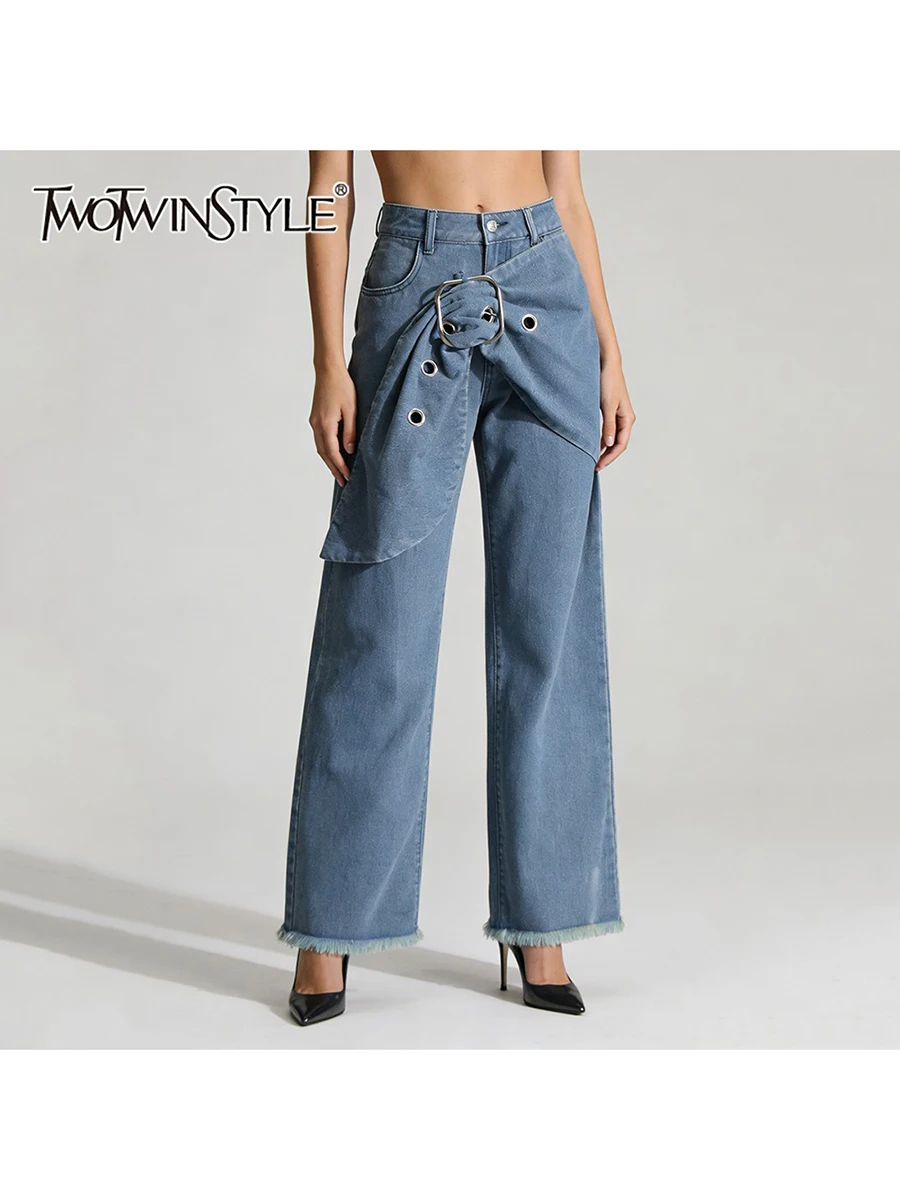 

Джинсы TWOTWINSTYLE с металлическими пуговицами и асимметричным кроем, свободные, с высокой талией, в стиле пэчворк, с широкими штанинами, винтажные, женские