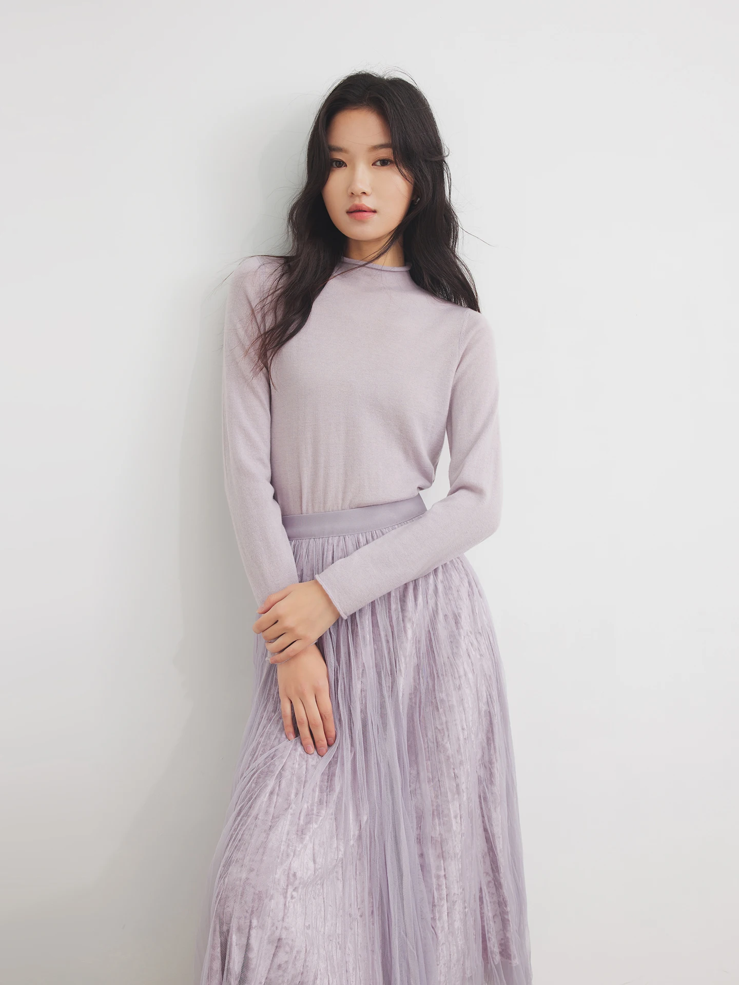 

Женская фиолетовая шерстяная вязаная базовая кофта Annata с высоким воротником, длинными рукавами, мягкая, теплая, стандартного кроя, зимняя, для ношения под одеждой