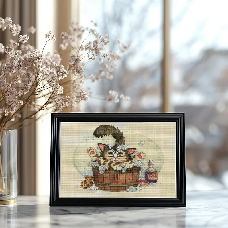 

Kittens taking a bath-Soulgift Stamped Pre-Printed Cross Stitch Kits, 9CT/11CT/14CT/16CT DMC Threads, Easy to Follow-fun kit