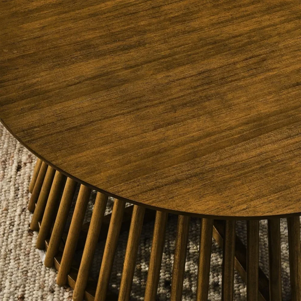 Table Basse Ronde en Bois Massif, Pied Croisé, pour Salon et Bureau, 31.5