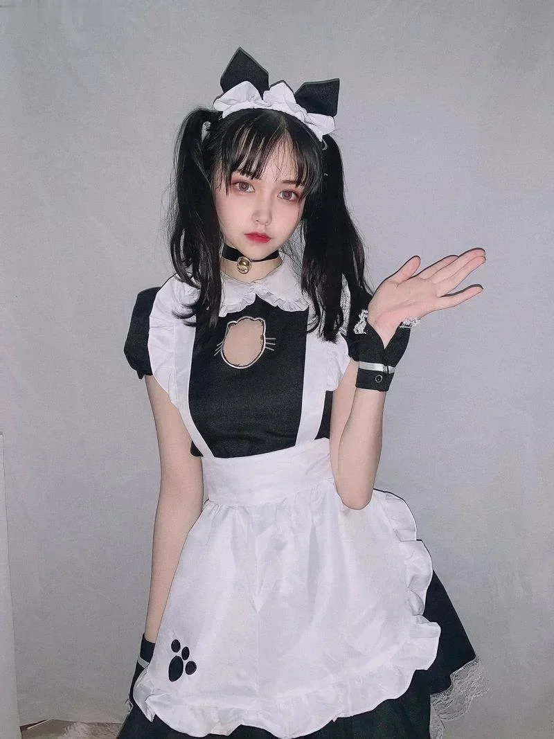 Sexy Maid Lace Mini Dress Cute Lolita Bust Open Halloween Costume Girls Kawaii Anime Outfit Cotton Short Sleeve For Women