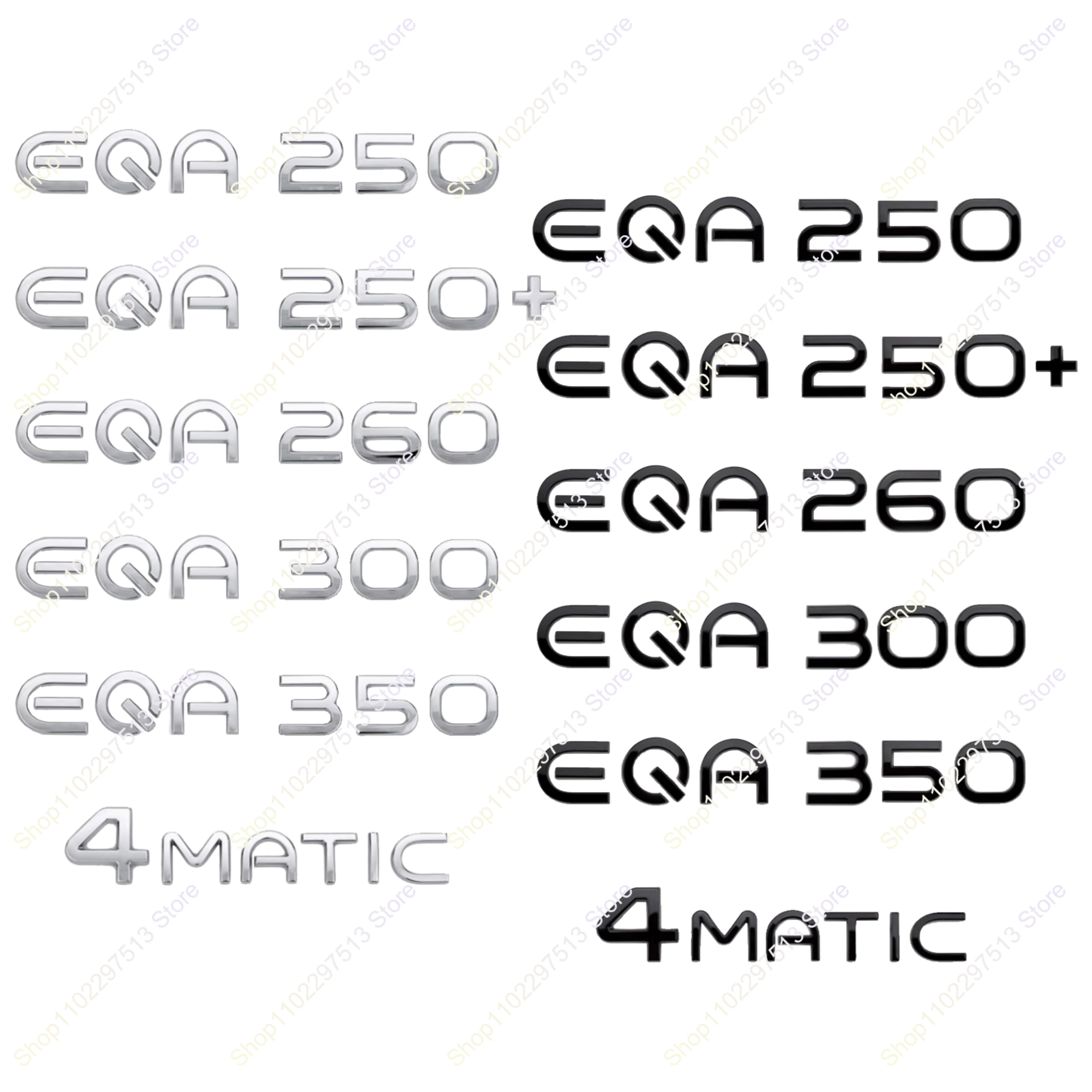 

﻿ EQA250 EQA260 EQA300 EQA350 4MATICХромированная эмблема с черными буквами для EQA H243 серии, наклейка на багажник автомобиля, табличка с именем, аксессуары
