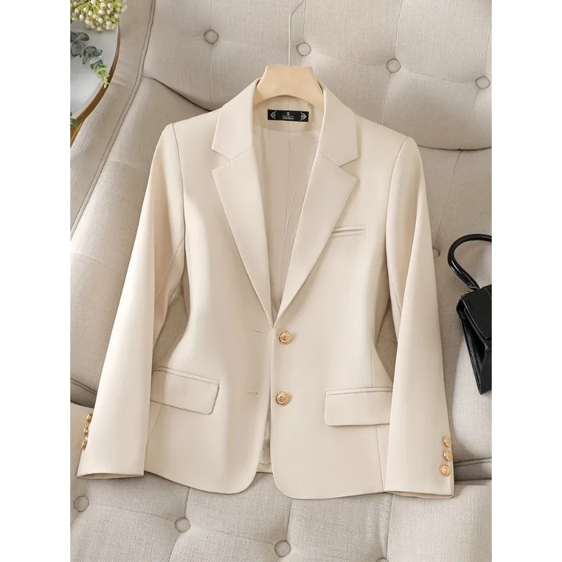 Hellblaue Frauen Anzug Blazer Büro Dame Arbeit tragen Jacke Langarm Aprikose Kaffee weibliche Slim Fit formellen Mantel Herbst Frühling