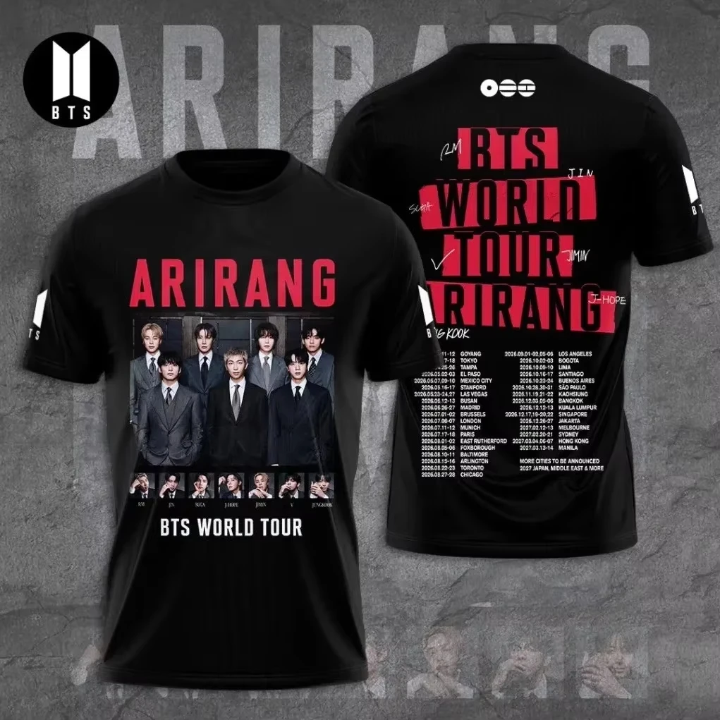 T-shirt unisexe en coton avec motif BTS Arirang, T-shirt Kpop Boy Band 2026 World Tour, Merchandise pour fans, Uniforme pour fans, Chemise de mode pour femmes