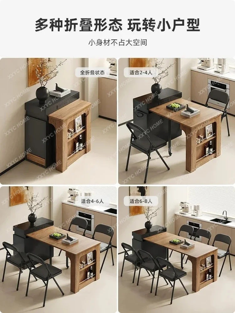 ZK – table à manger pliante antique, table à manger et chaises integrées pour la maison, table à manger rétractable