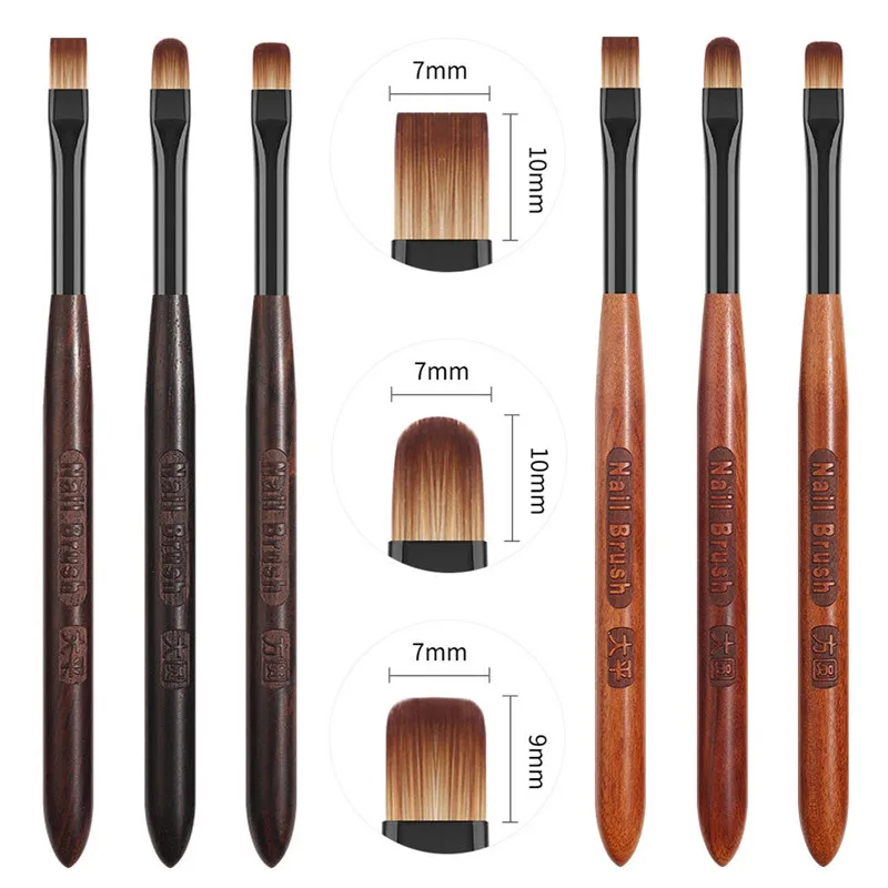 1/6 قطعة قلم فرشاة أظافر أكريليك لمسحوق مانيكير مقبض خشبي مستدير أدوات فرش جل منشئ