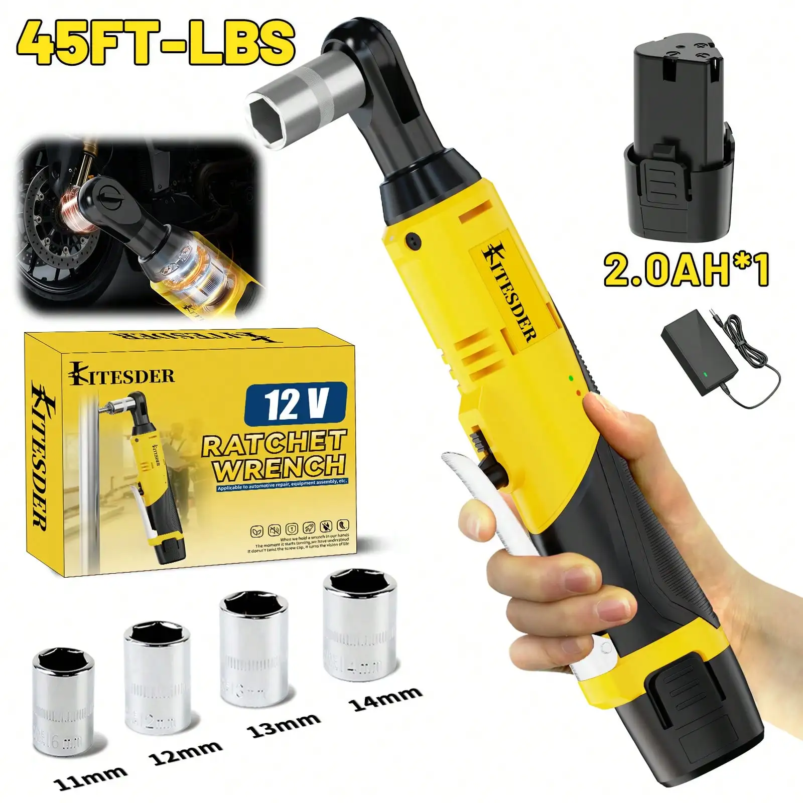 

12V Wireless Ratchet Wrench 3/8" Square Drive 40FT-LBS 0-400RPM LED Light For Auto Repair