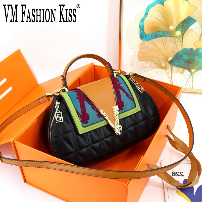 

VM FASHION KISS Printing Women Handbag Female Shoulder Bag Diamonds Quality Crossbody Luxury Handbags Women Embroidery Bags
